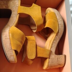 Crown Vintage Mustard Yellow Suede Platform Sandals
